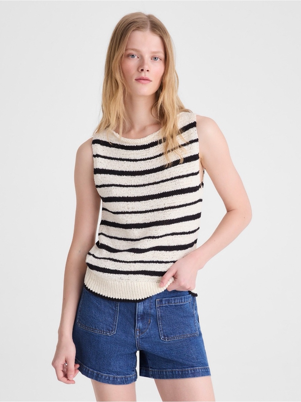 Madewell Cream & Black Striped Sleeveless Knit Top NWT Size S